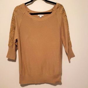 New York & Co Tan 3/4 Sleeve Sweater w/ Eyelet Lace